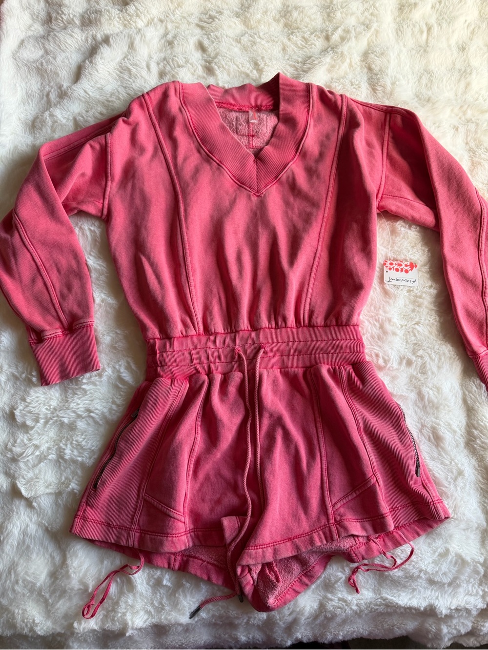 Free People Girls' Coral Pink One-Piece Romper with Drawstring Waist